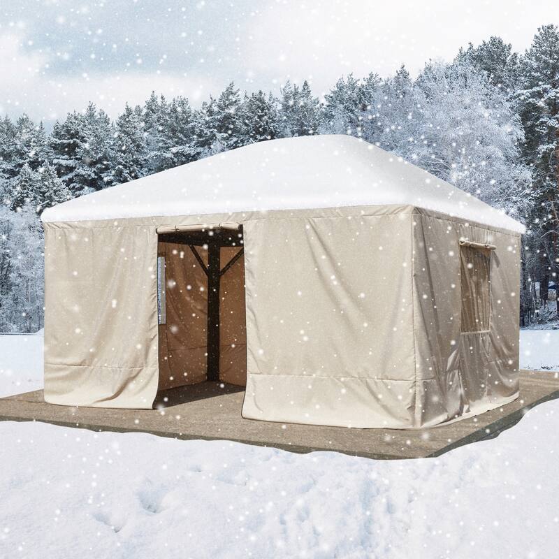 EROMMY Winter Gazebo Cover, Outdoor Cover for Hardtop Gazebos, Enclosed Cover with Sidewalls and Mesh Windows