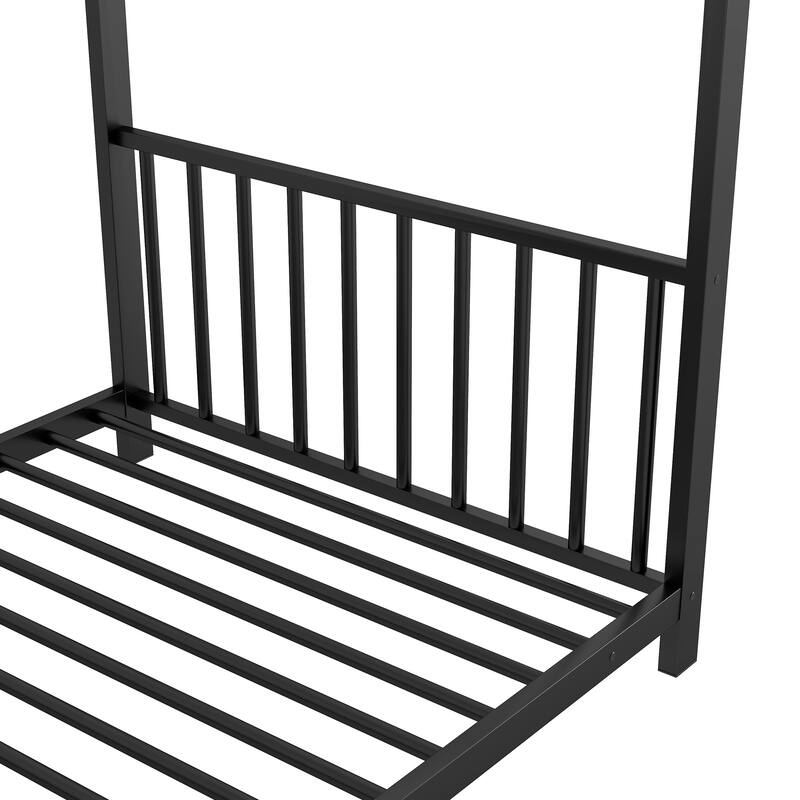 Twin Size Metal House Platform Bed in Black for Kids' Bedroom