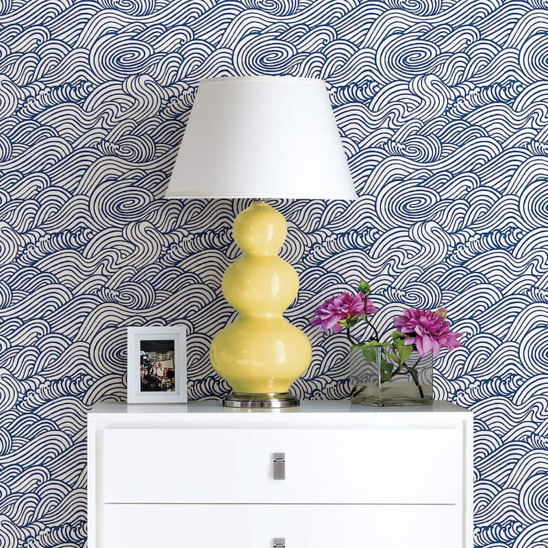 A-Street Prints Mare Navy Wave Wallpaper