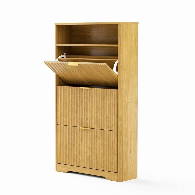 54.4" Tall Free Standing Storage Organizer with Hidden Compartments for Entryway Shoes
