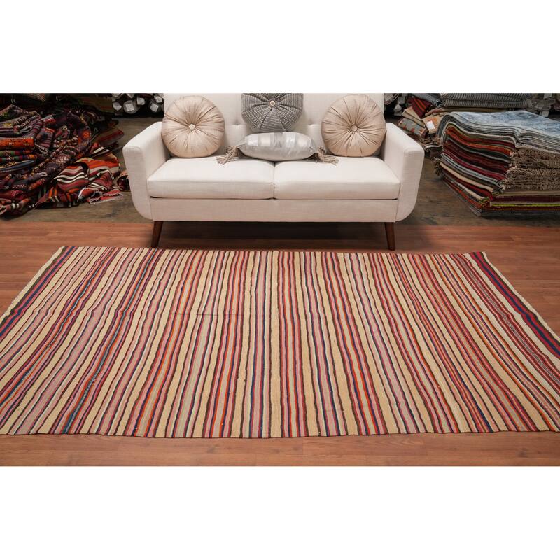 Hand Woven Oriental 100% Wool Carpet Southwestern Geometric Multi-Colored Kilim Area Rug - 8' 3'' X 4' 8''