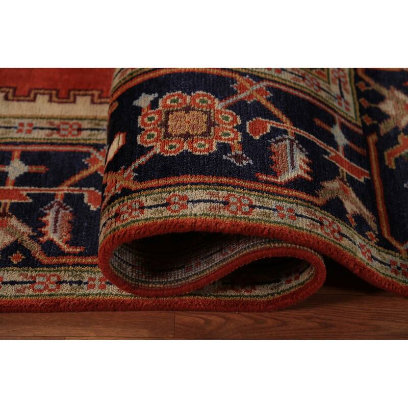 Orange Medallion Heriz Serapi Indian Area Rug Hand-Knotted Wool Carpet - 8'11"x 11'9"