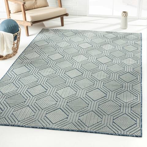 LR Home Modern Geometric Textured Indoor/Outdoor Area Rug