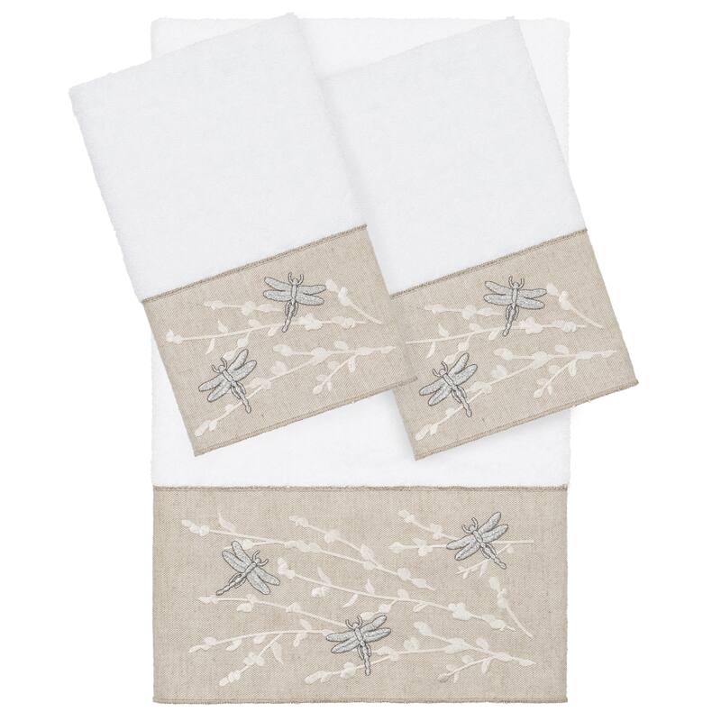 Authentic Hotel and Spa 100% Turkish Cotton Braelyn 3PC Embellished Towel Set - White