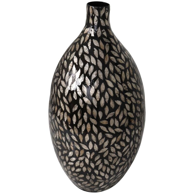 Black Mother of Pearl Shell Handmade Mosaic Floral Inspired Decorative Vase