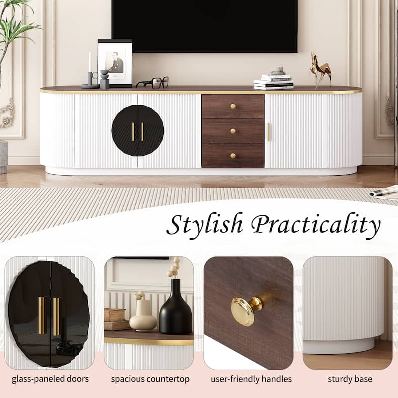 70.8'' Modern TV Stand for TVs up to 80'', Entertainment Center with 3 Drawers, 2 Cabinets & Glass Doors for Living Room