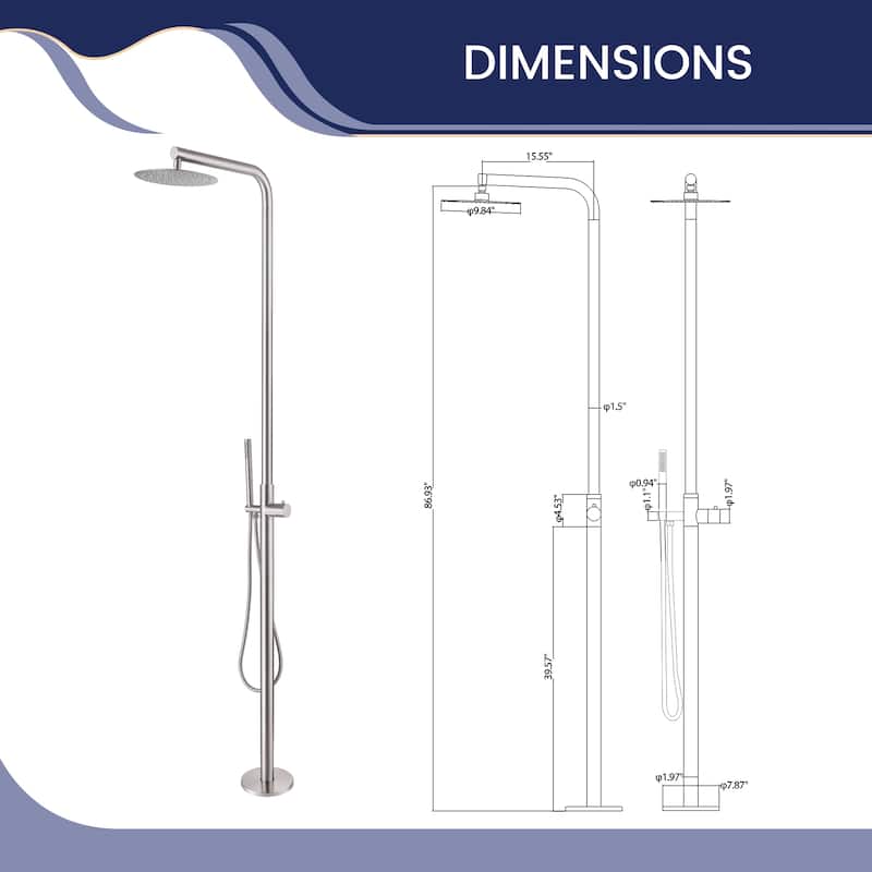 87"H Stainless Steel Freestanding Outdoor Shower with Handheld shower