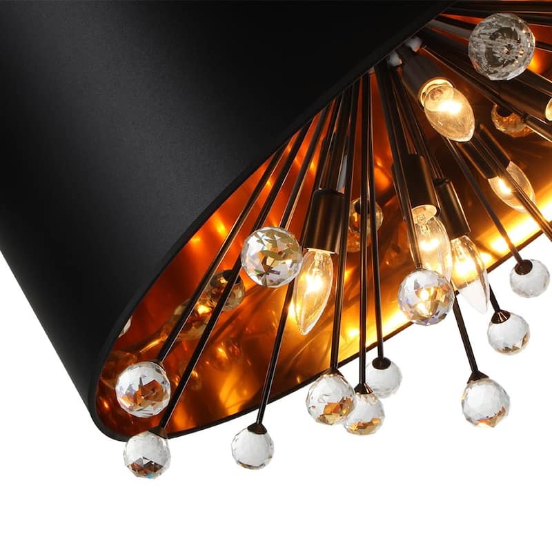 Statement Luxury Crystal Wide Black Fabric Drum Lantern Chandelier - 30.7 in
