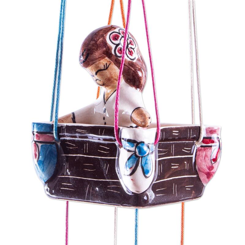 Novica Handmade Balloon Ride Ceramic Windchime