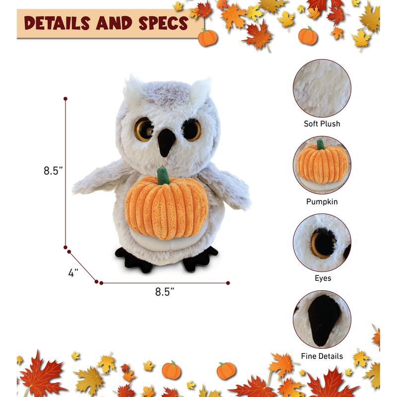 DolliBu Super Soft Owl Stuffed Animal with Pumpkin Decor Plush - 8.5 inches