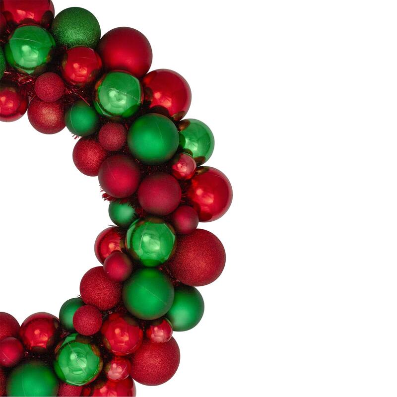 Red Green 3-Finish Shatterproof Ball Christmas Wreath - 24-Inch, Unlit