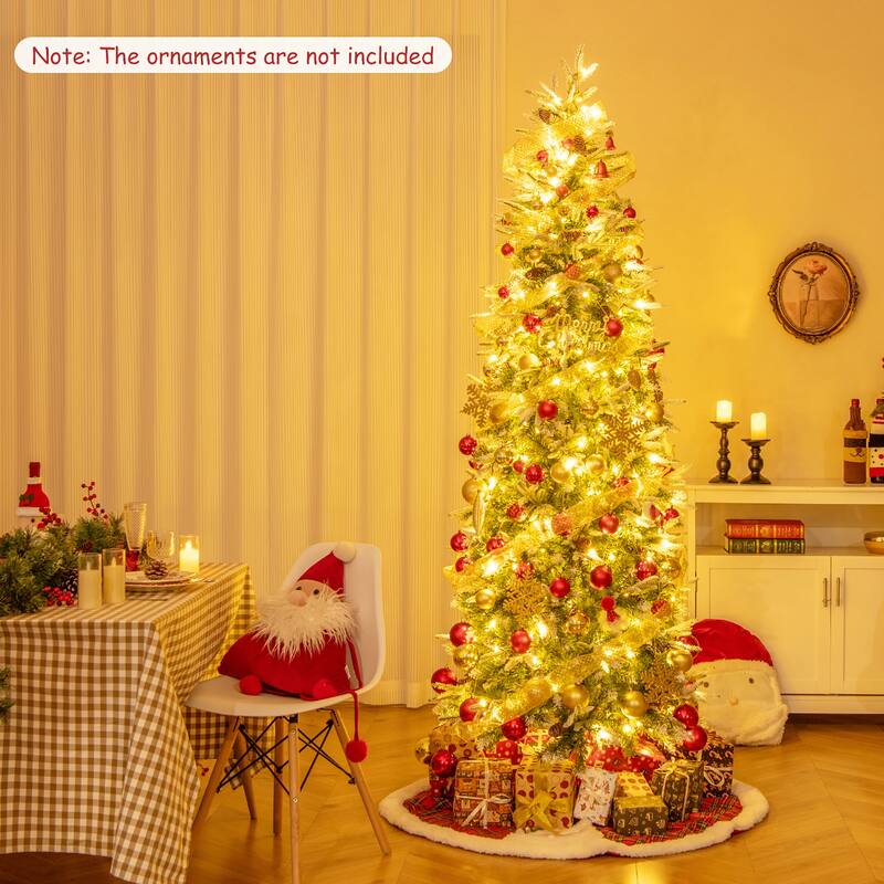 Gymax 6/7.5/9 FT Pre-Lit Artificial Christmas Tree Snow Flocked Hinged