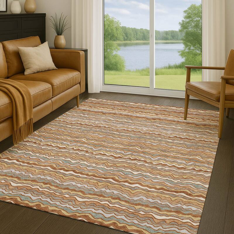 Machine Washable Indoor/ Outdoor Ziggy Stripe Chantille Rug