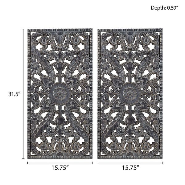 Vintage Lotus Pattern Carved Wooden Wall Decoration (2-piece Set)