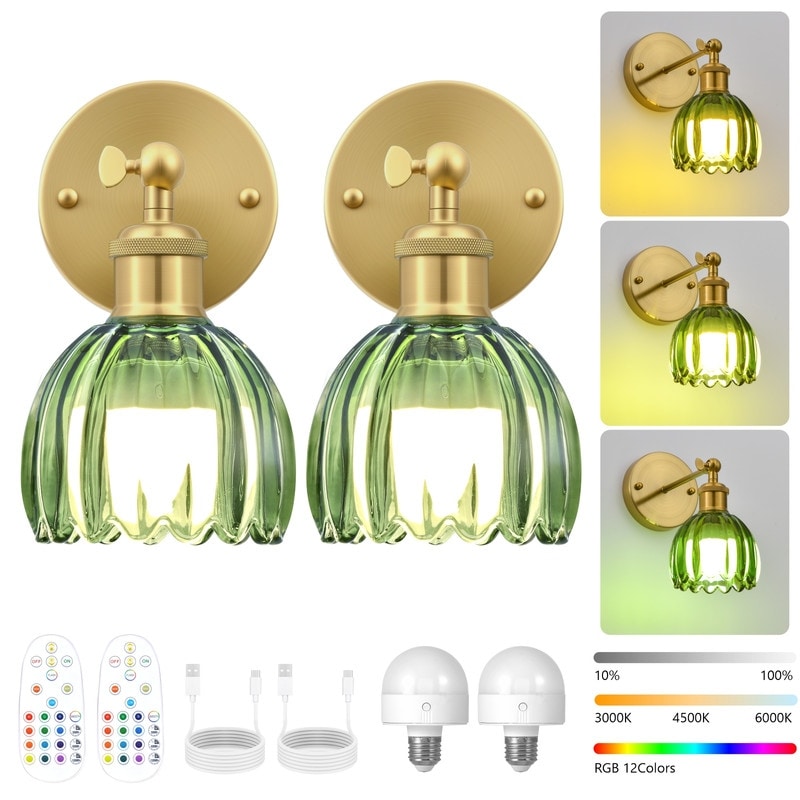 Adjustable Vintage Wall Sconce with Amber Tulip Glass Brass Fixture with Switch Ideal for Bedroom Hallway or Entry