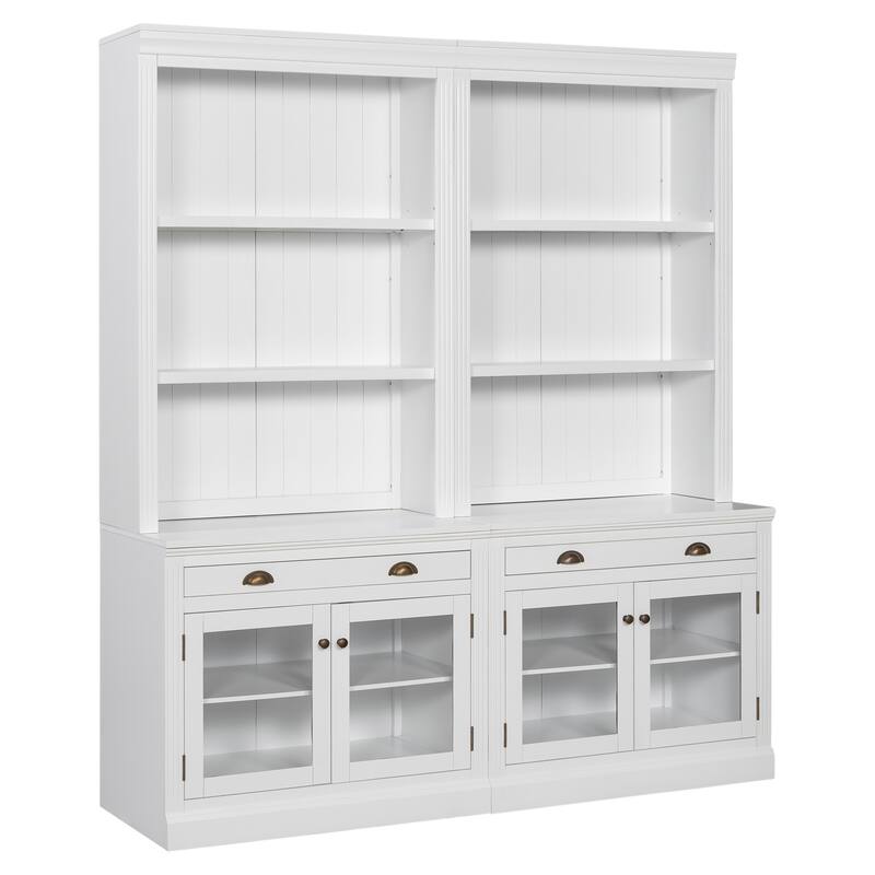 83.4" Tall Bookshelf with LED Lights, 2 Glass Doors & 1 Drawer for Living Room, Home Office
