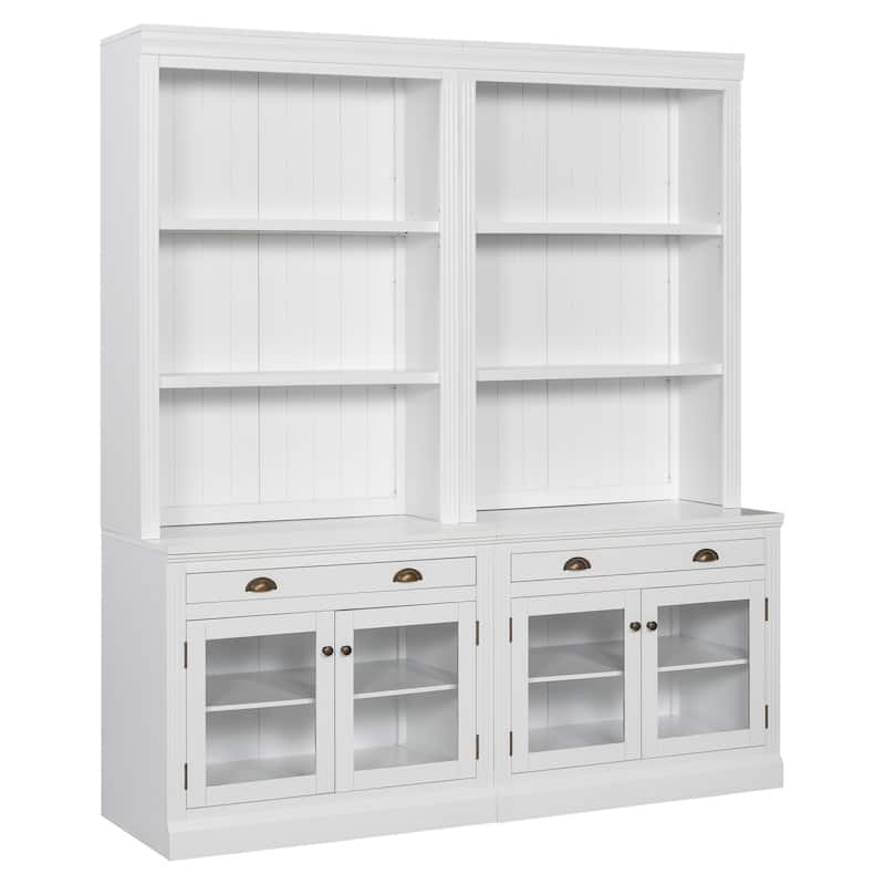 83.4" Modern Bookshelf Suite with LED Lights, Glass Doors, Drawers & Open Shelves, 2-Piece Storage Bookcase Set for Home Office