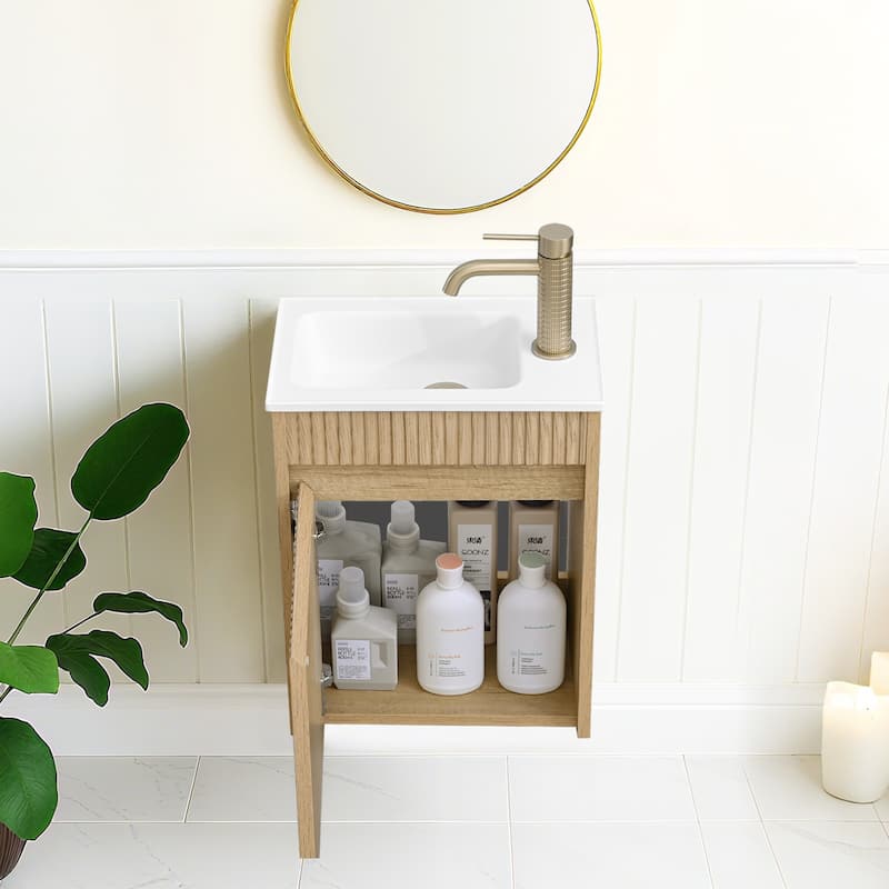 16" Floating Wall-Mounted Bathroom Vanity with White Intergrated Resin Sink Ample Storage Design