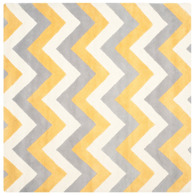 SAFAVIEH Handmade Cambridge Hisami Modern Wool Rug - 6' Square - Grey/Gold