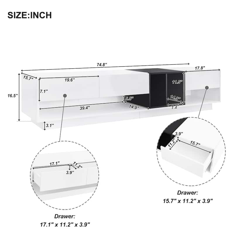 White 74.8" TV Stand with Perfect Storage Solution and Versatile Compartment for TVs Up to 80"