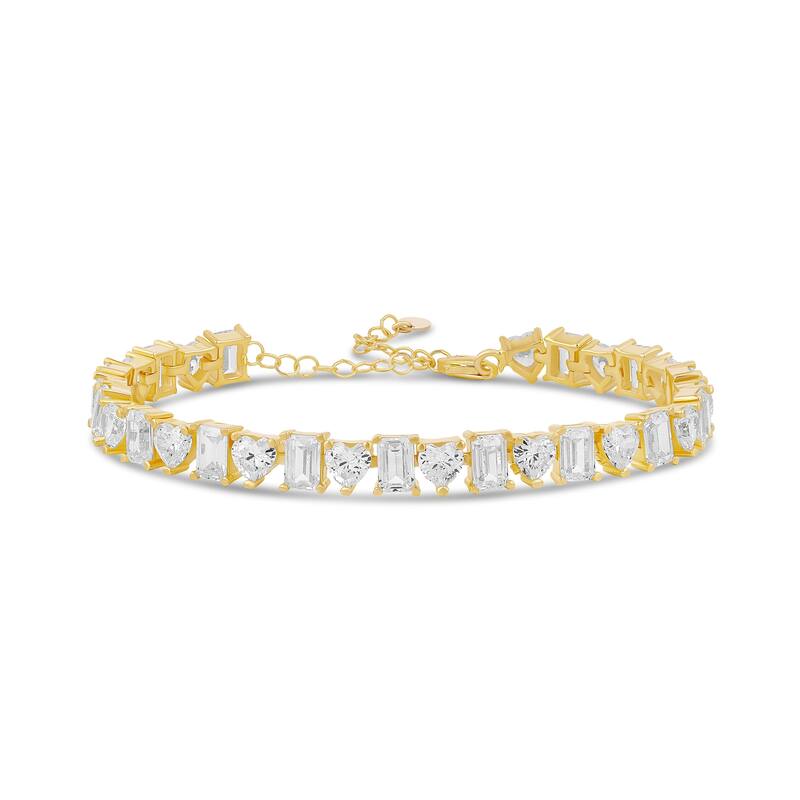 SHYMI Heart and Emerald Shape Tennis Bracelet - White - Gold