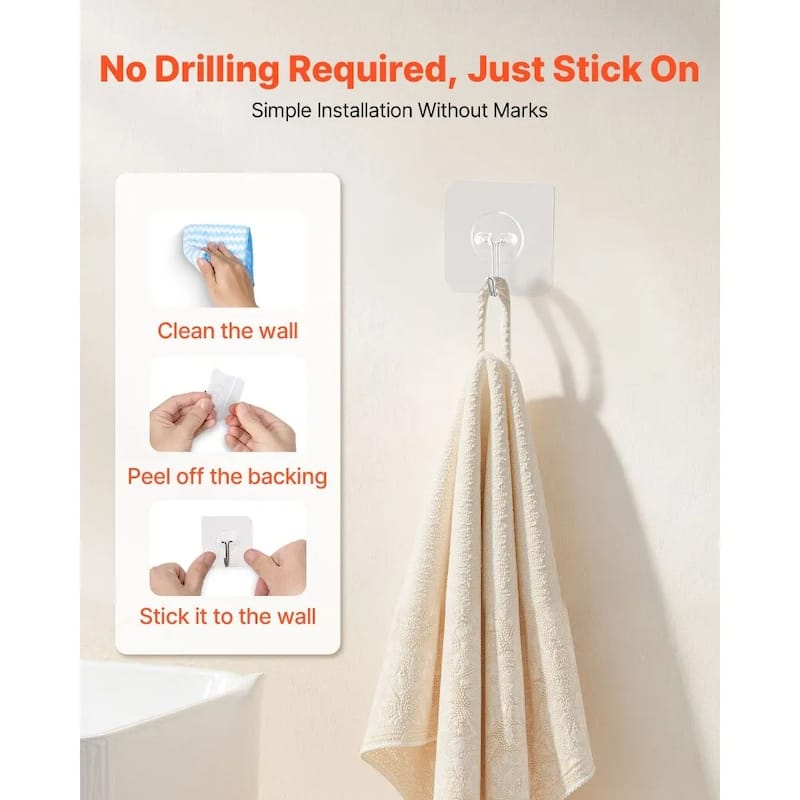 12-Pack Self-Adhesive Wall Hooks Stainless Steel with PVC Waterproof Surface for Home - 2.24 x 2.24 x 0.866 in