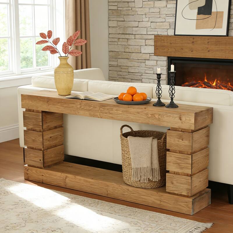 62.9" Solid Wood Console Table Long Sofa Table For Entryway Living Room
