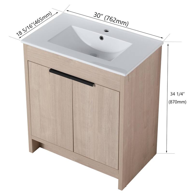ARTCHIRLY 24/30/36 Inch Bathroom Vanity with Sink, Freestanding Bathroom Vanity with 2 Soft Close Doors and Adjustable Shelf