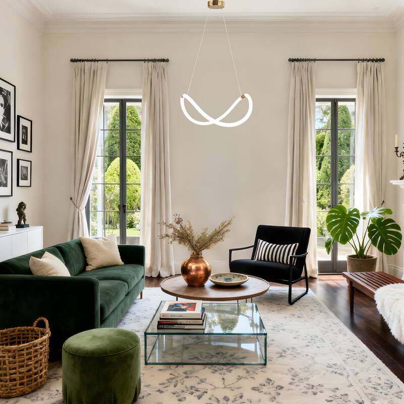 21.5 " Modern Integrated LED Chandelier White Gold Pendant Light for Dining Room