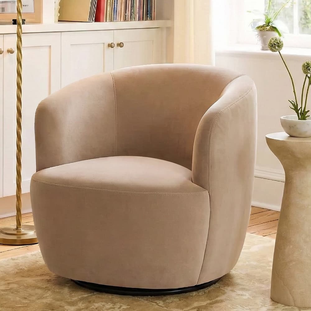 26.5" Wide Velvet Small Swivel Barrel Accent Chair