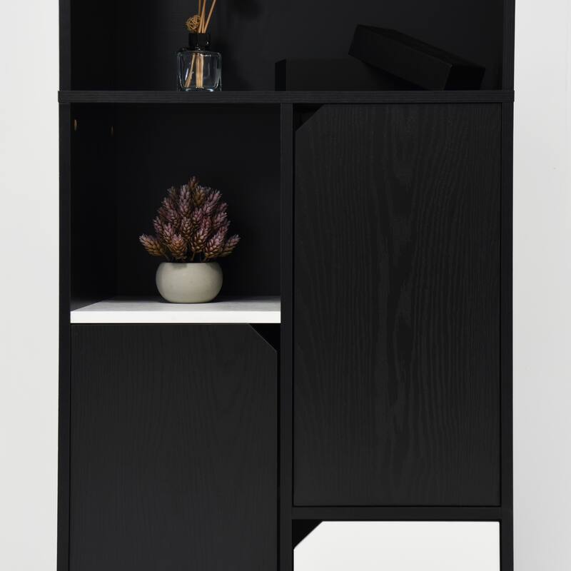 Multifunctional Open Storage Space Bookcase with Doors and Drawer,Modern Style Bedroom Living Room Storage Cabinet