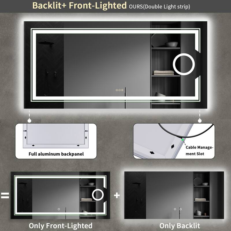 Large Rectangular Frameless Aluminum Back LED Wall Bathroom Vanity Mirror