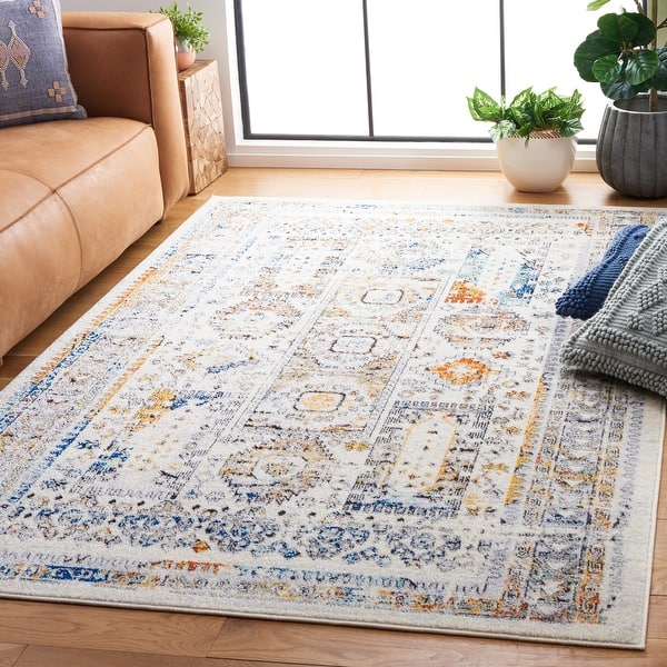 slide 2 of 10, SAFAVIEH Tulum Boris Boho Rug 6'7" Square - Ivory Grey/Blue Rust - Square