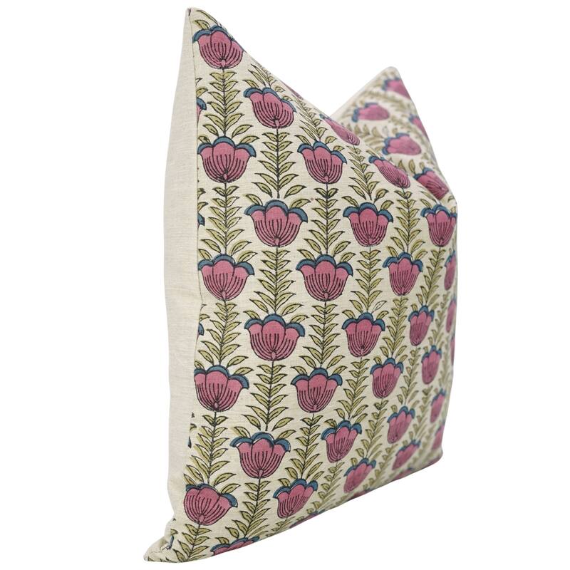 Fabdivine 18x18 Inch Handmade Floral Pillowcase for Couch, Bed, Chair or Gift Pink Soft Linen Throw Décor Cushion Cover, Lotus
