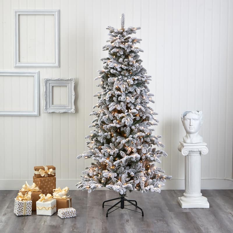7ft. Flocked Fir Artificial Christmas Tree with 550 Warm White Lights and 2090 Branches - Elegant Winter X-Mas Glow