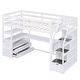 preview thumbnail 39 of 39, Loft Bed with Desk and Shelves, Wooden Bed Frame with 2 Drawers, Storage Staircase and Full-Length Guardrail for Bedroom
