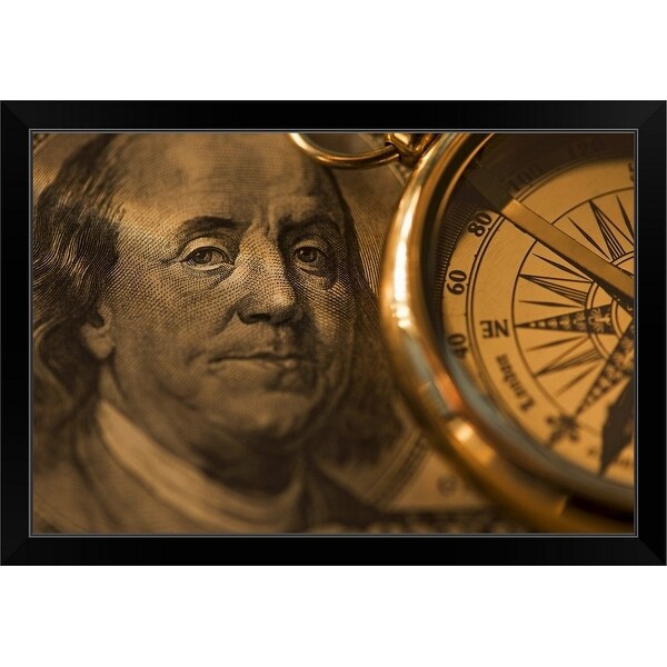 "Compass on dollar bill" Black Framed Print