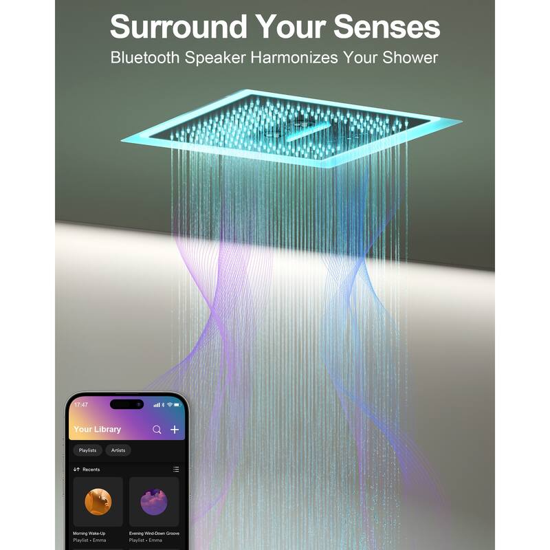 GRANDJOY LED Music Shower System 16" & 6" Dual Shower Heads with 6 Body Jets