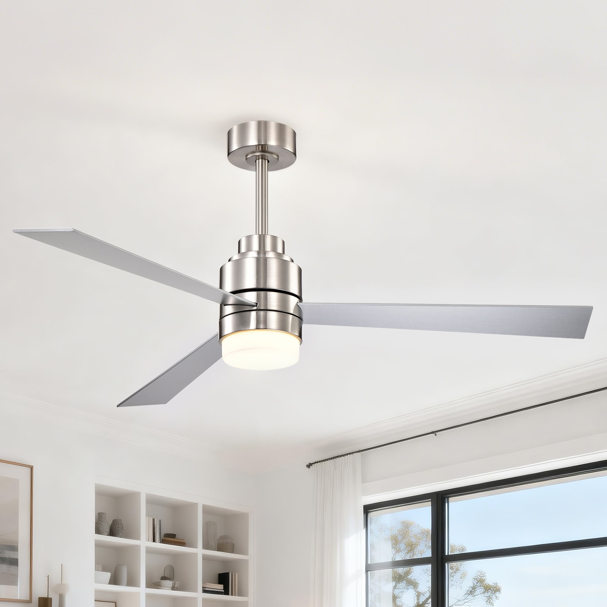 Brushed Nickel 52 in. Integrated LED Indoor 3-Blade Reversible Ceiling Fan Light Kit, Remote Control