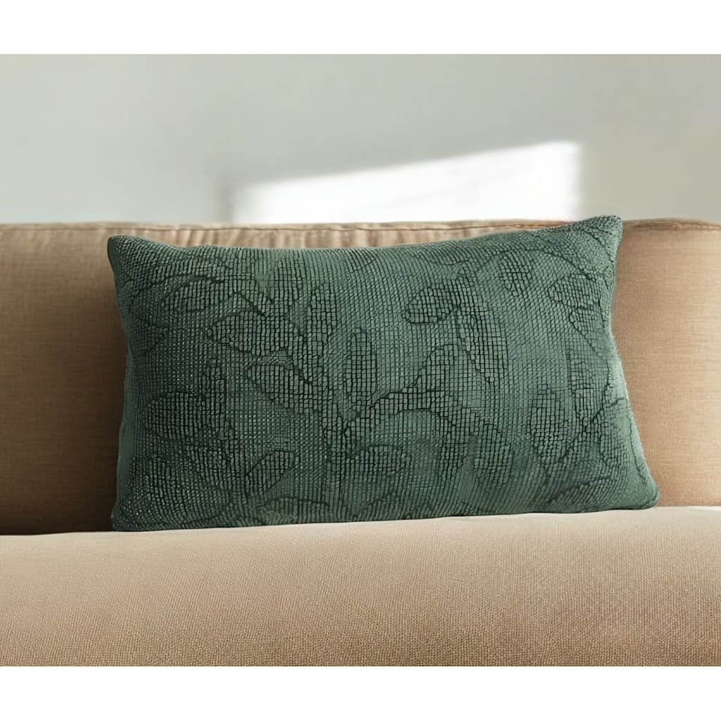 HomeRoots 14" X 26" Green Botanical Cotton Throw Pillow With Texture