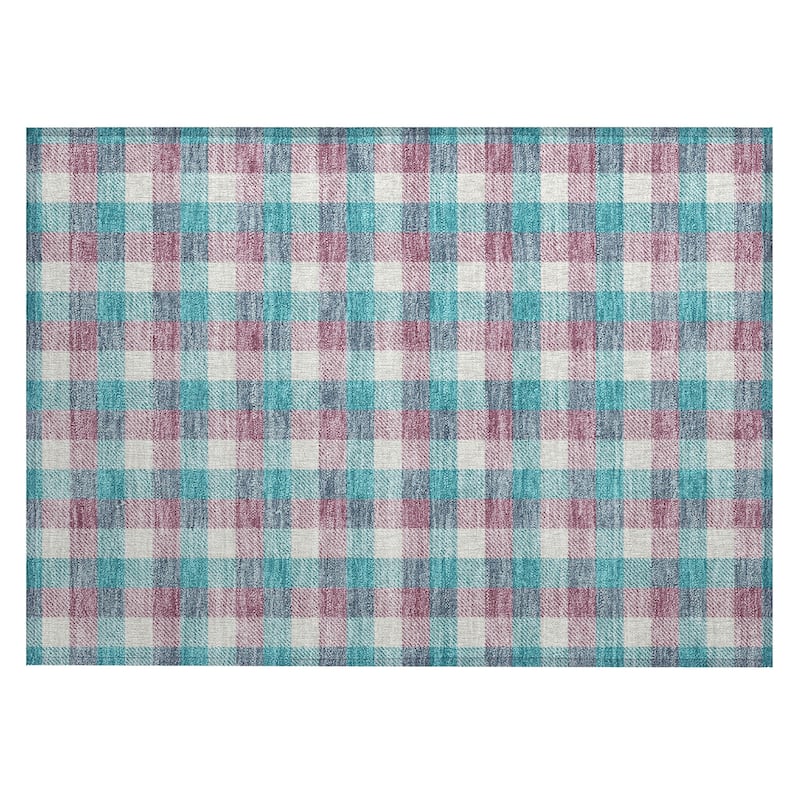 Machine Washable Indoor/ Outdoor Plaid Chantille Rug