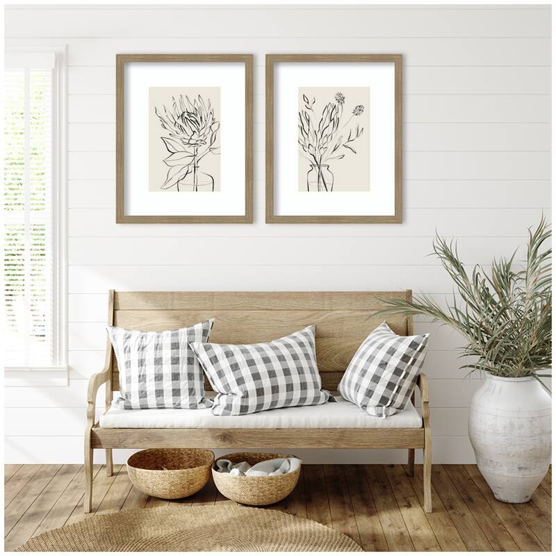 Kate and Laurel SB Protea Sketch No. 1 & No. 2 2 Piece Framed Wall Art Print Set by Sara Berrenson