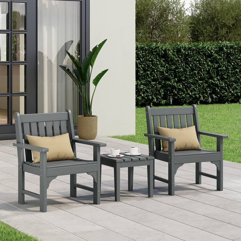 Laguna Outdoor Patio 3-Piece Garden Arm Chair Conversation Set With Side Table