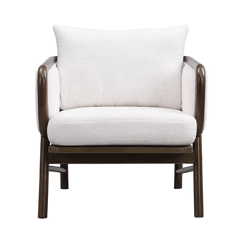 Roomfitters Sherpa Fabric Accent Chair with Solid Wood Frame, Cozy Upholstered Armchair for Living Room, White