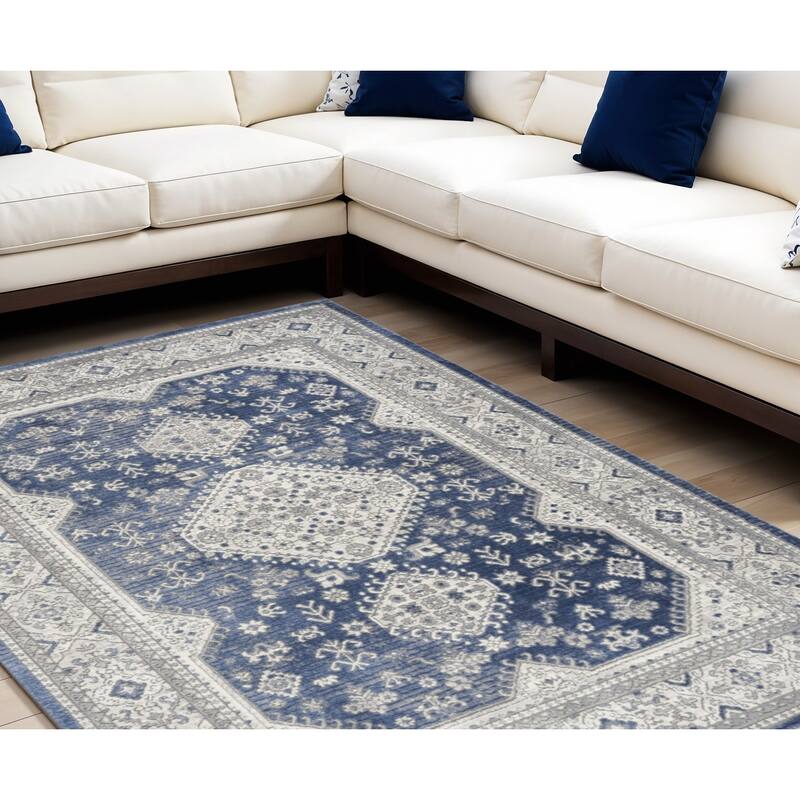 Nete Power Loomed Traditional Area Rug By HomeRoots - 118' X '94' X '0.5 - 118' X '94' X '0.5 - Lavender/Ivory - Rectangle