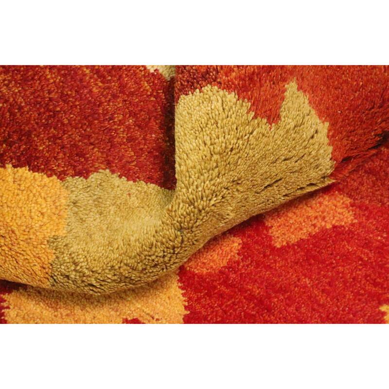 Hand Knotted Oriental 100% Wool Carpet Modern Geometric Oranges & Rust Gabbeh Area Rug - 9' 7'' X 6' 4''