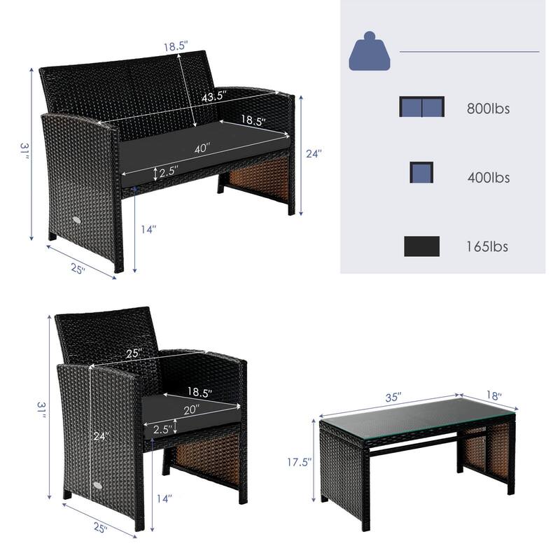 Gymax Set Of 4 Patio Rattan Furniture Set Cushioned Chair Sofa Table