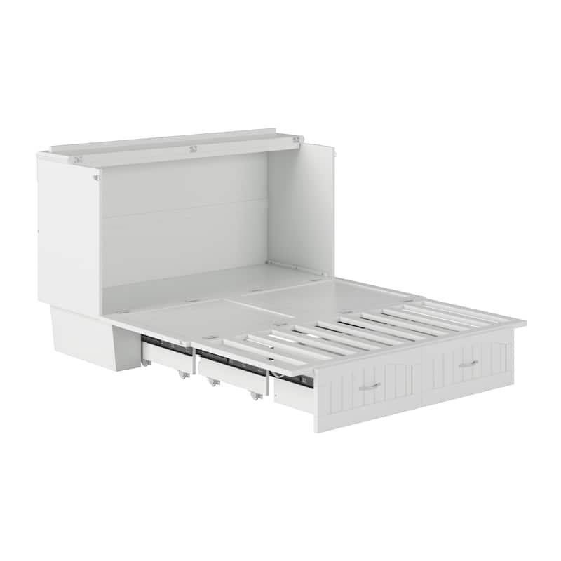 Sydney Queen Murphy Bed Chest with 6" Mattress, Storage Drawer & Built-In Charger in White