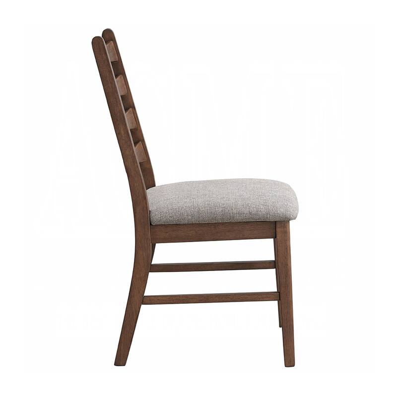 Set of 2 Linen Upholstered Dining Chairs with Ladder Back in Gray and Walnut