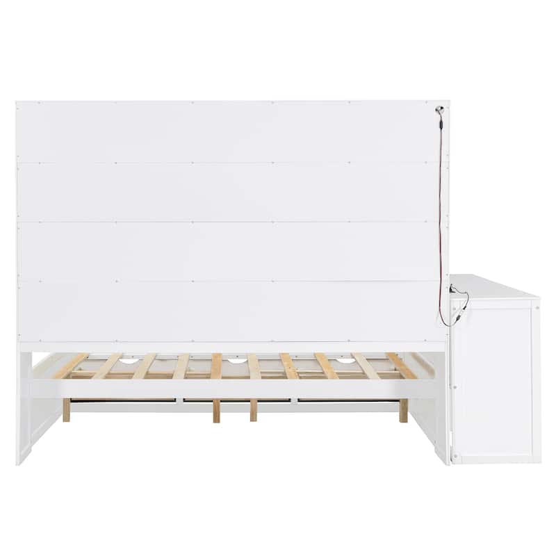 Modern Storage Bed Frame with 3 Drawers, All-in-One Bookshelf, Desk, Full Size Daybed with Wood Slats Support for Bedroom